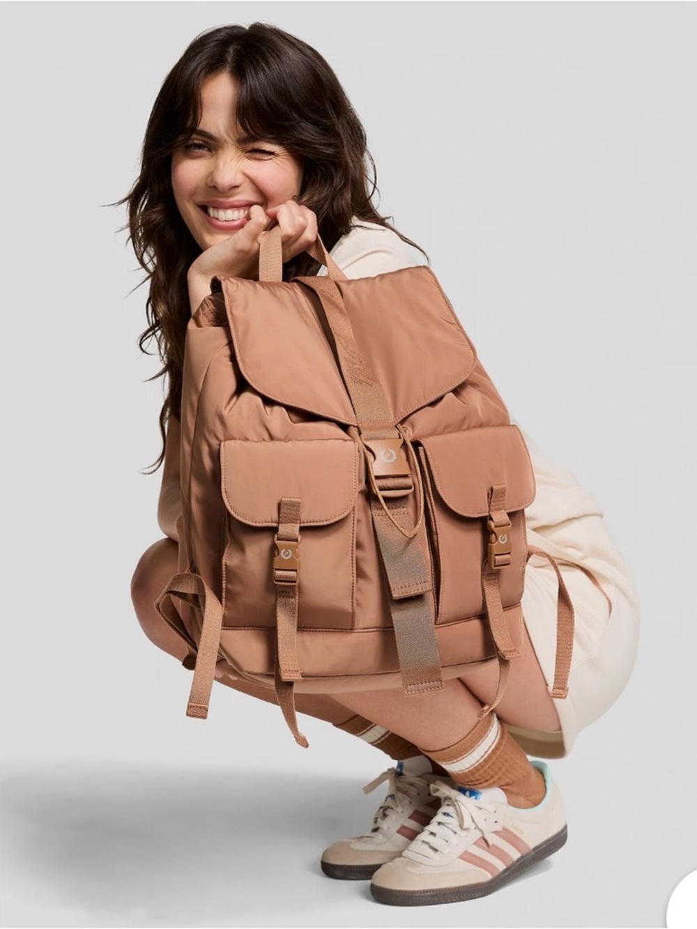 VICTORIA'S SECRET PINK NYLON CARGO BACKPACK FULL SIZE GYM SCHOOL BAG TOFFEE